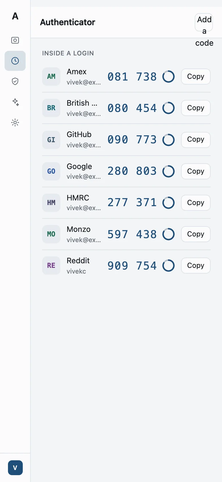 The authenticator on a phone, codes ticking down.