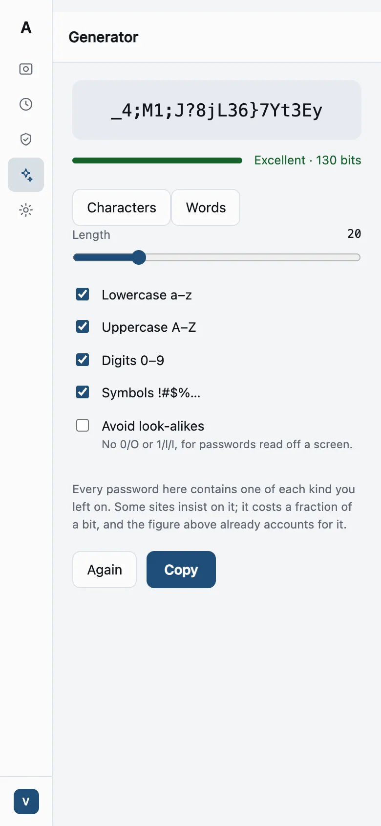 The generator on a phone, with the same honest bit count.