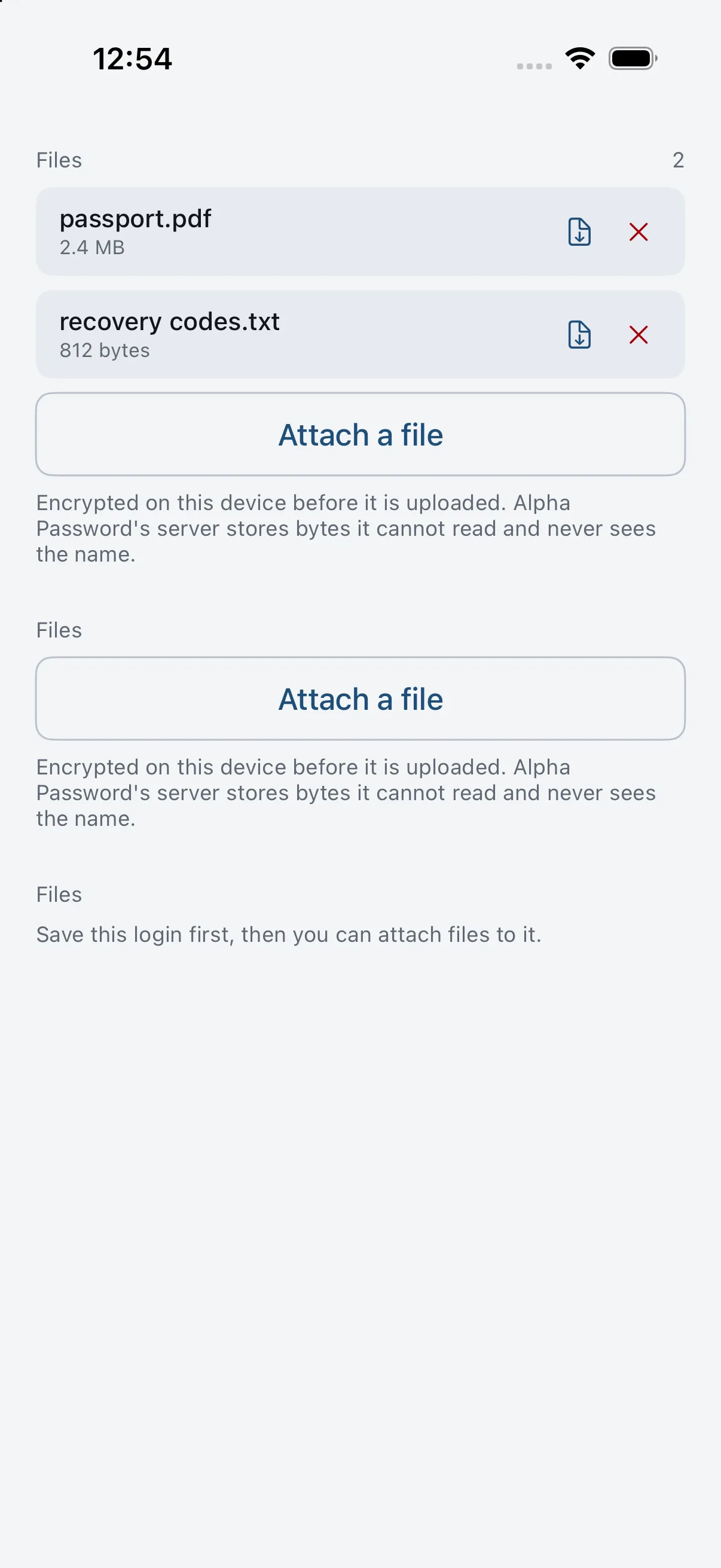 Files attached to an item on a phone.